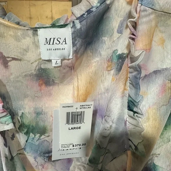 NWT MISA Lorena Split-Neck Printed
Chiffon Mini Dress - Picture 7 of 8